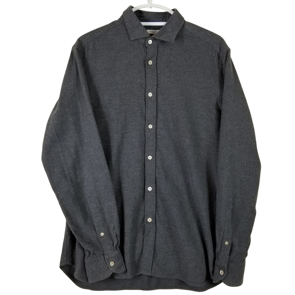 Boglioli Milano Mens Gray Cotton Flannel‎ Herringbone Shirt IT 43 US 17 581/WEAR